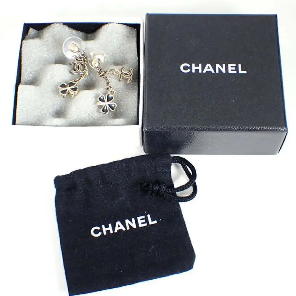 CHANEL Authentic Gold Logo Earrings